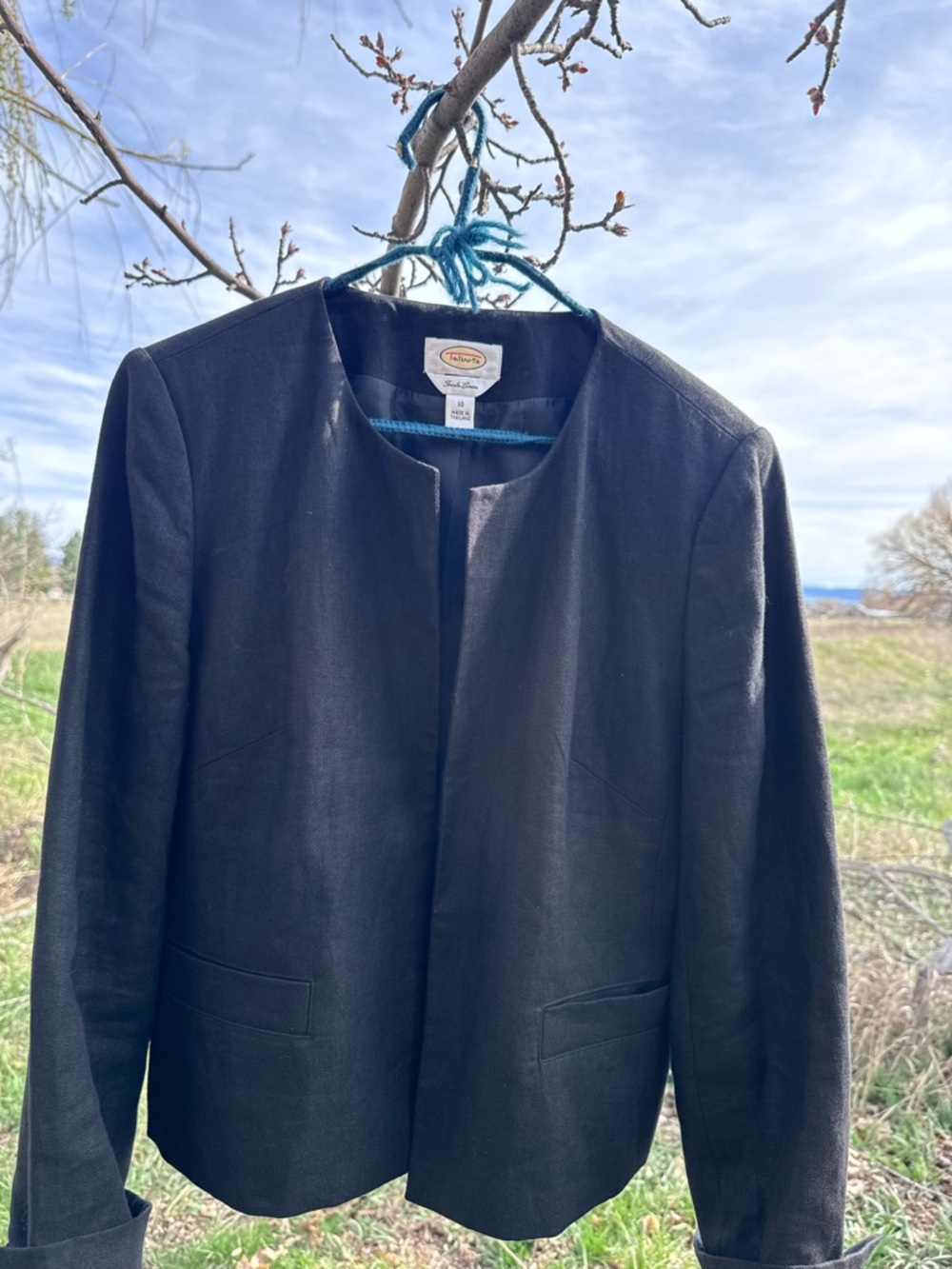 Talbots Brown Collarless Linen Blend Jacket